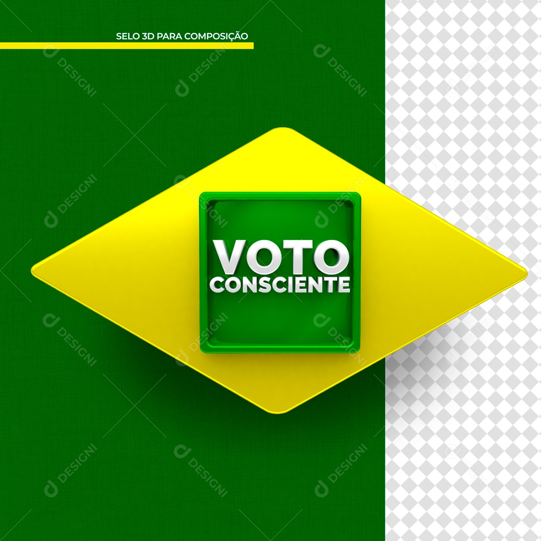 Selo 3D Para Composição Brasil Verde e Amarelo Social Media PSD Editável