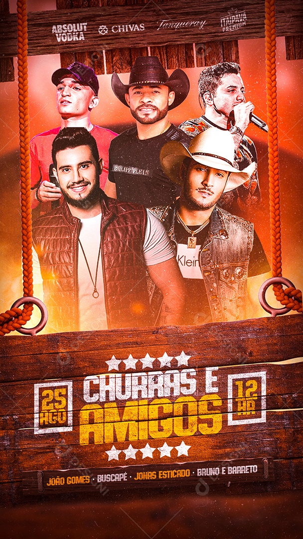 Churras e Story Amigos João Gomes Buscapé Jonas Esticado Bruno e Barreto Flyers Social Media PSD Editável