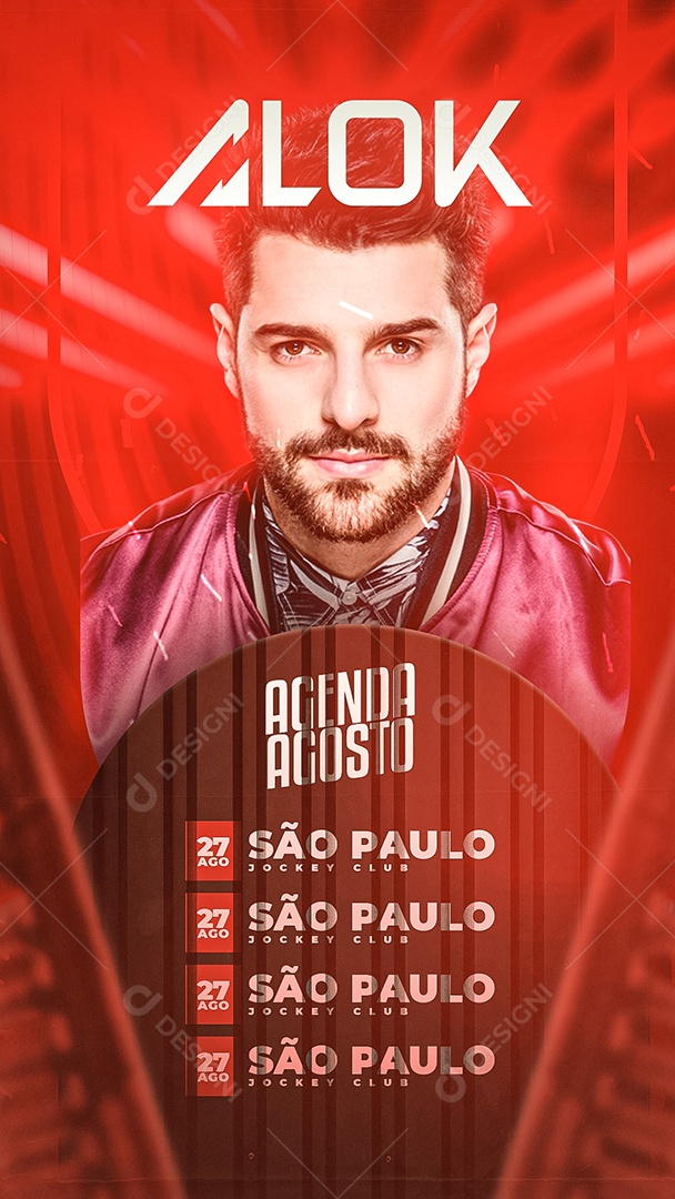 Story Agenda agosto Dj Alok Flyer Social Media PSD Editável
