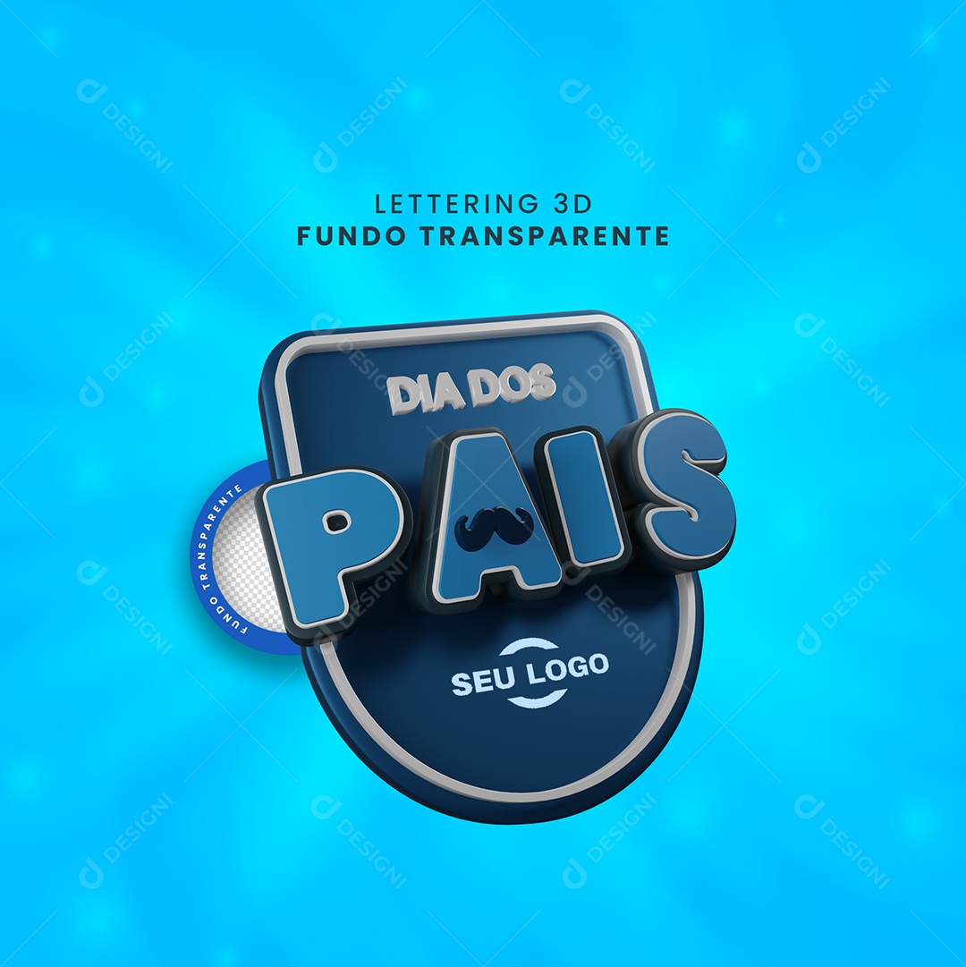 Brasão azul Dia dos Pais Selo 3D Para Composição PSD
