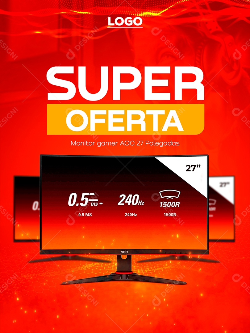 Super Oferta Monitor gamer AOC Eletrônicos Social Media PSD Editável