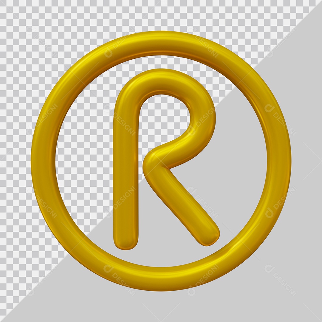 Símbolo de marca registrada Dourado Elemento 3D PSD