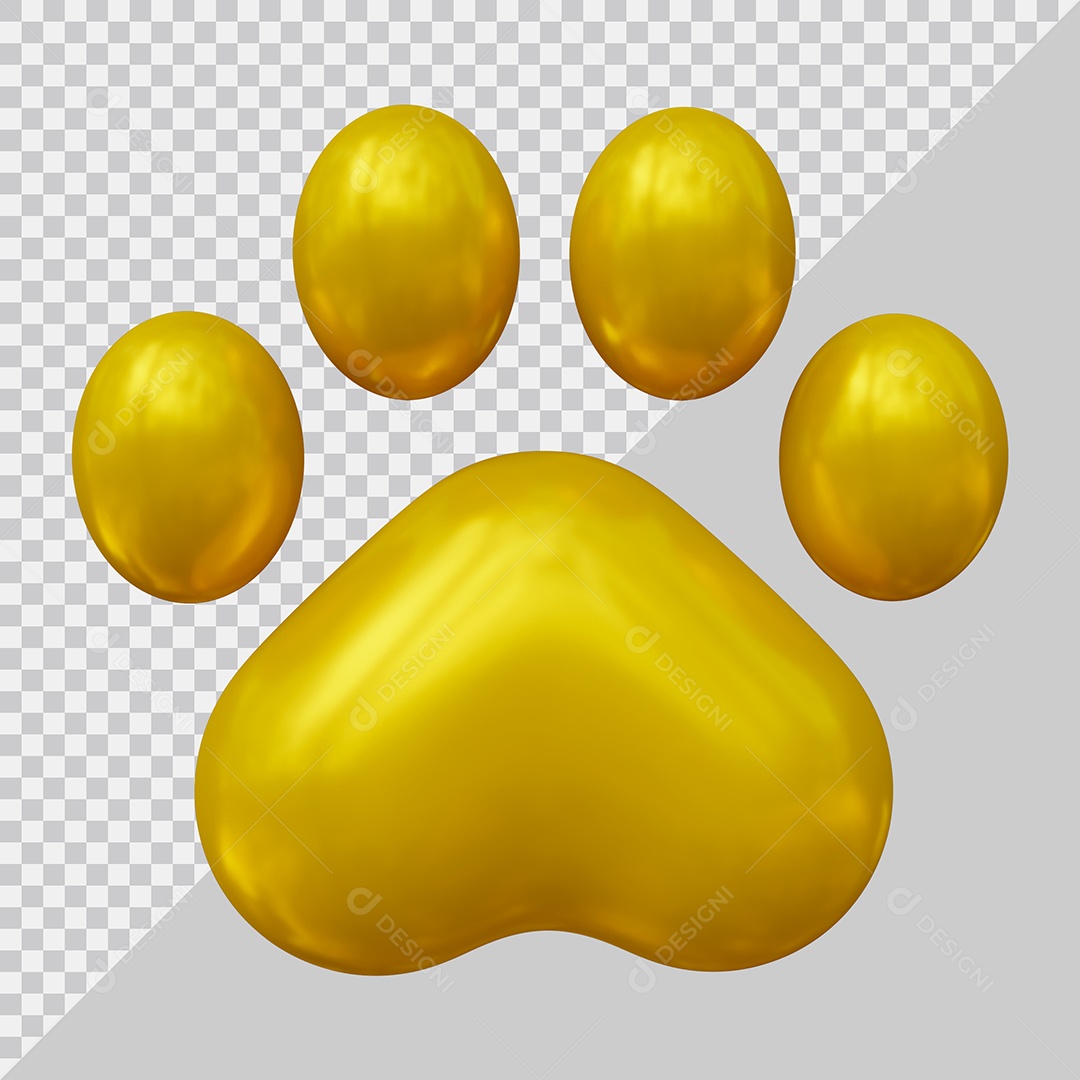 Ícone de pata de cão ou gato dourado Elemento 3D PSD