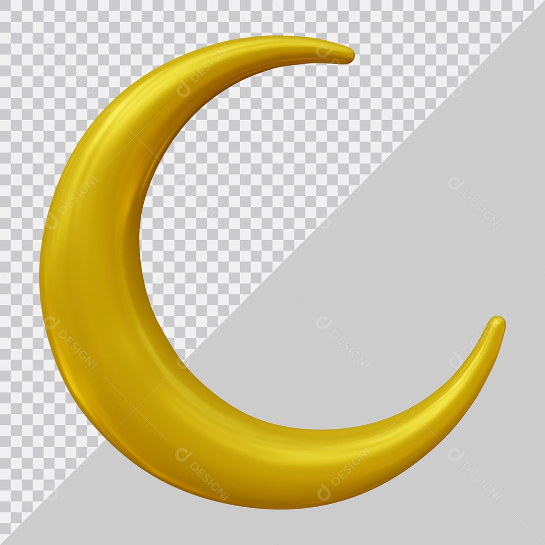 Lua crescente dourado Elemento 3D PSD