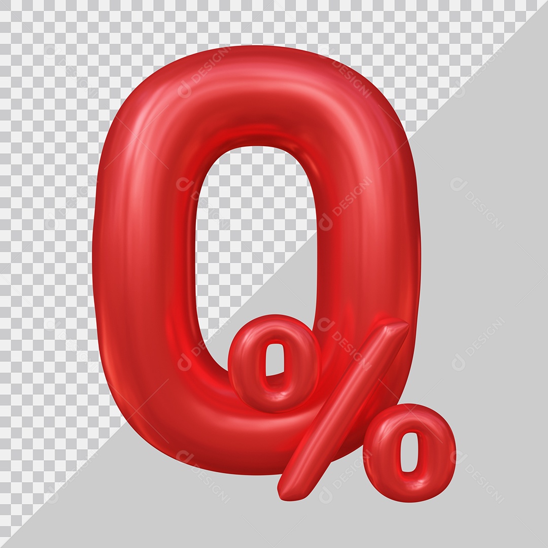 Número 3D 0%  por cento vermelho Elemento Para Composição PSD