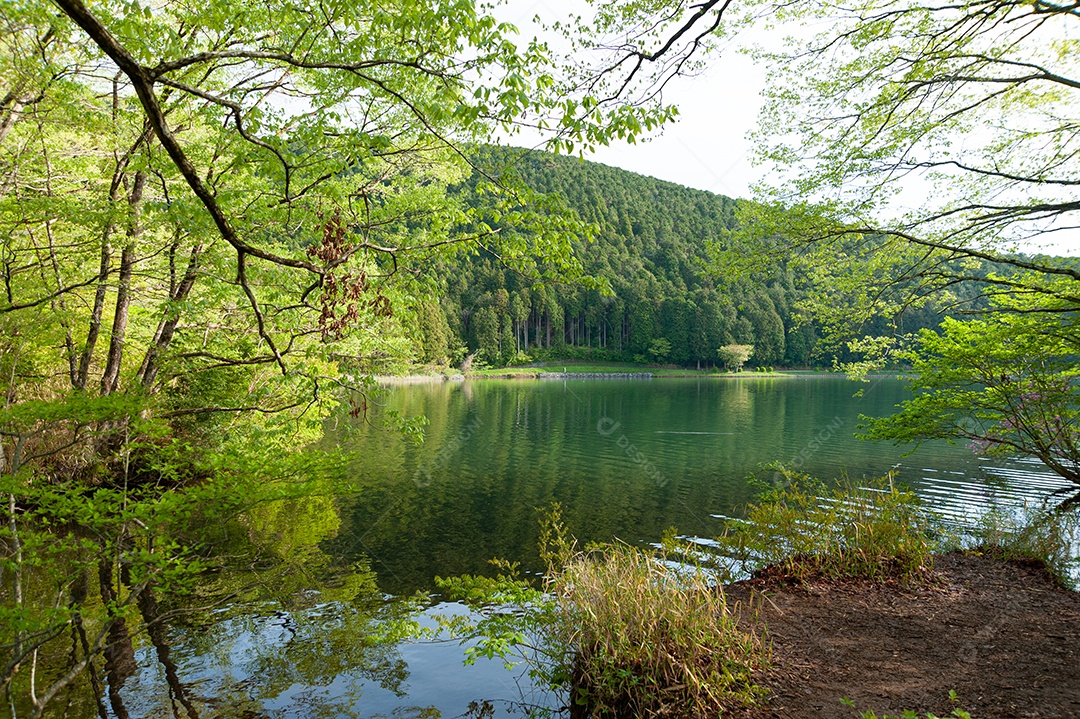 Lago Tanuki na cidade de Fujinomya, Japão. Parque Nacional Fuji-Hakone-Izu.