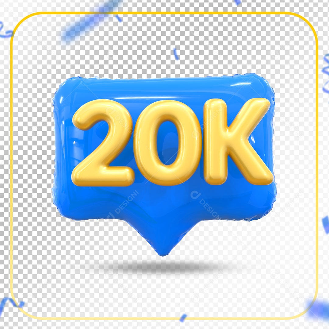 Elemento 3D Ícone Azul 20K Social Media PSD Editável
