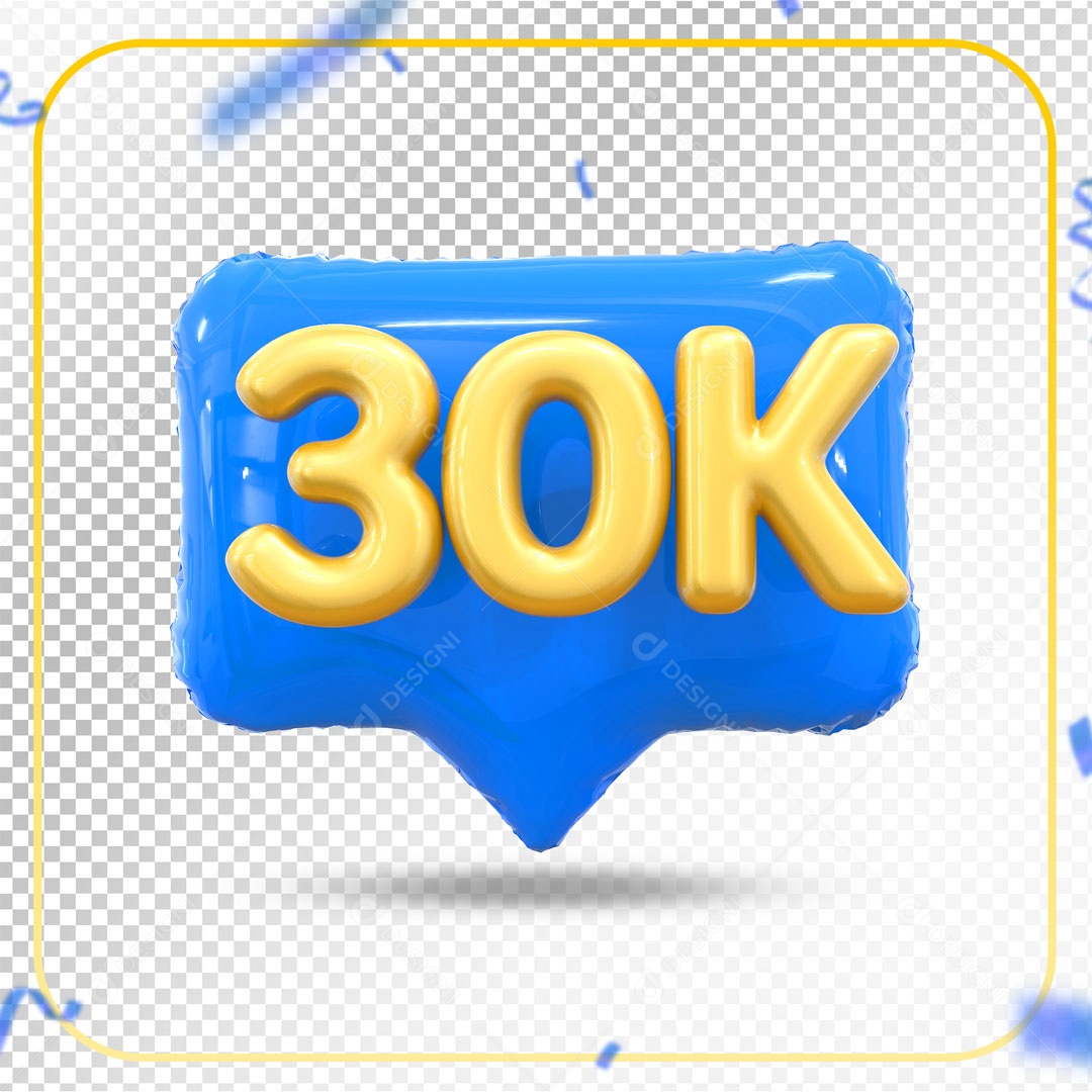 Elemento 3D Ícone Azul 30K Social Media PSD Editável