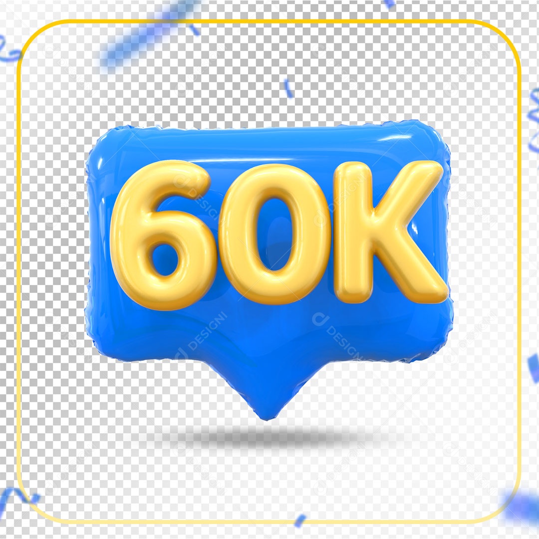 Elemento 3D Ícone Azul 60K Social Media PSD Editável