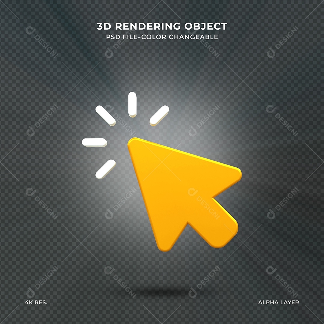 Elemento 3D Mouse Amarelo click branco para Composição PSD