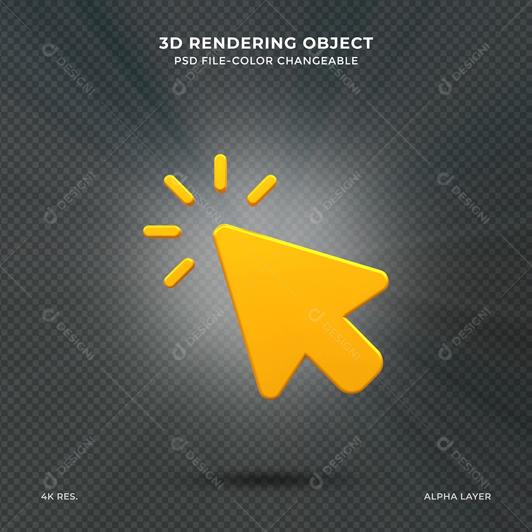 Elemento 3D Mouse Amarelo para Composição PSD