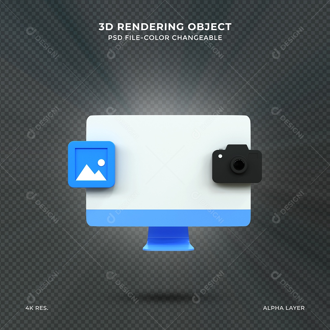 Laptop com câmera fotográfica com imagem impressa Elemento 3D PSD