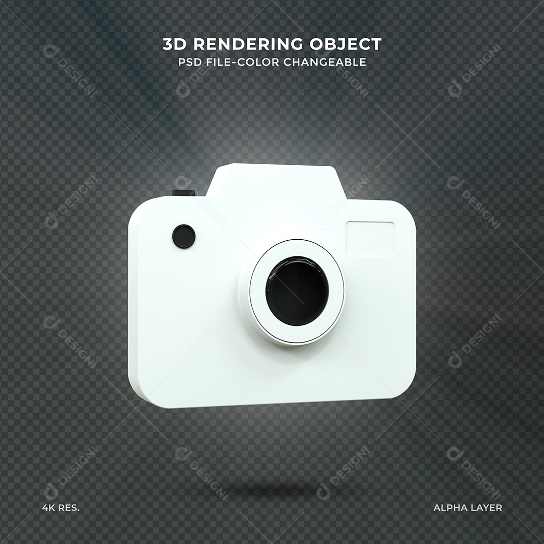 Câmera fotográfica Branca com lente e botão Elemento 3d PSD