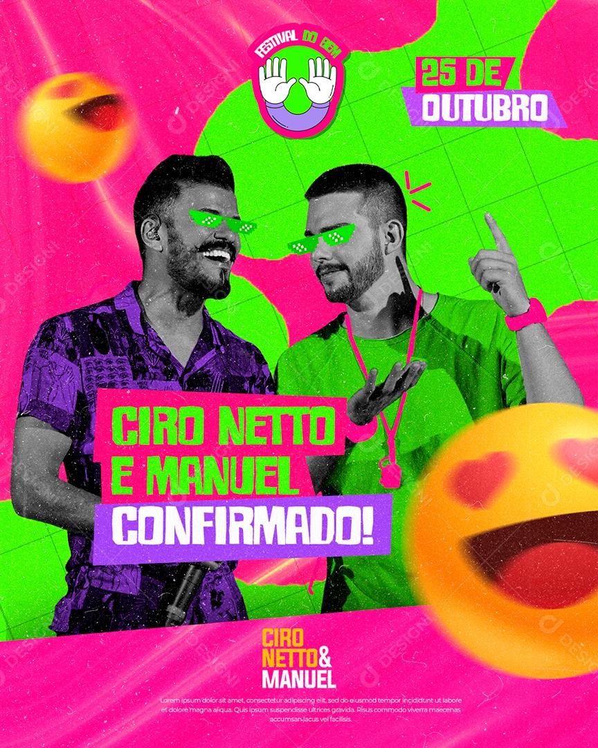 Ciro Netto e Manuel Confirmado Flyers Festival do Bem Social Media PSD Editável