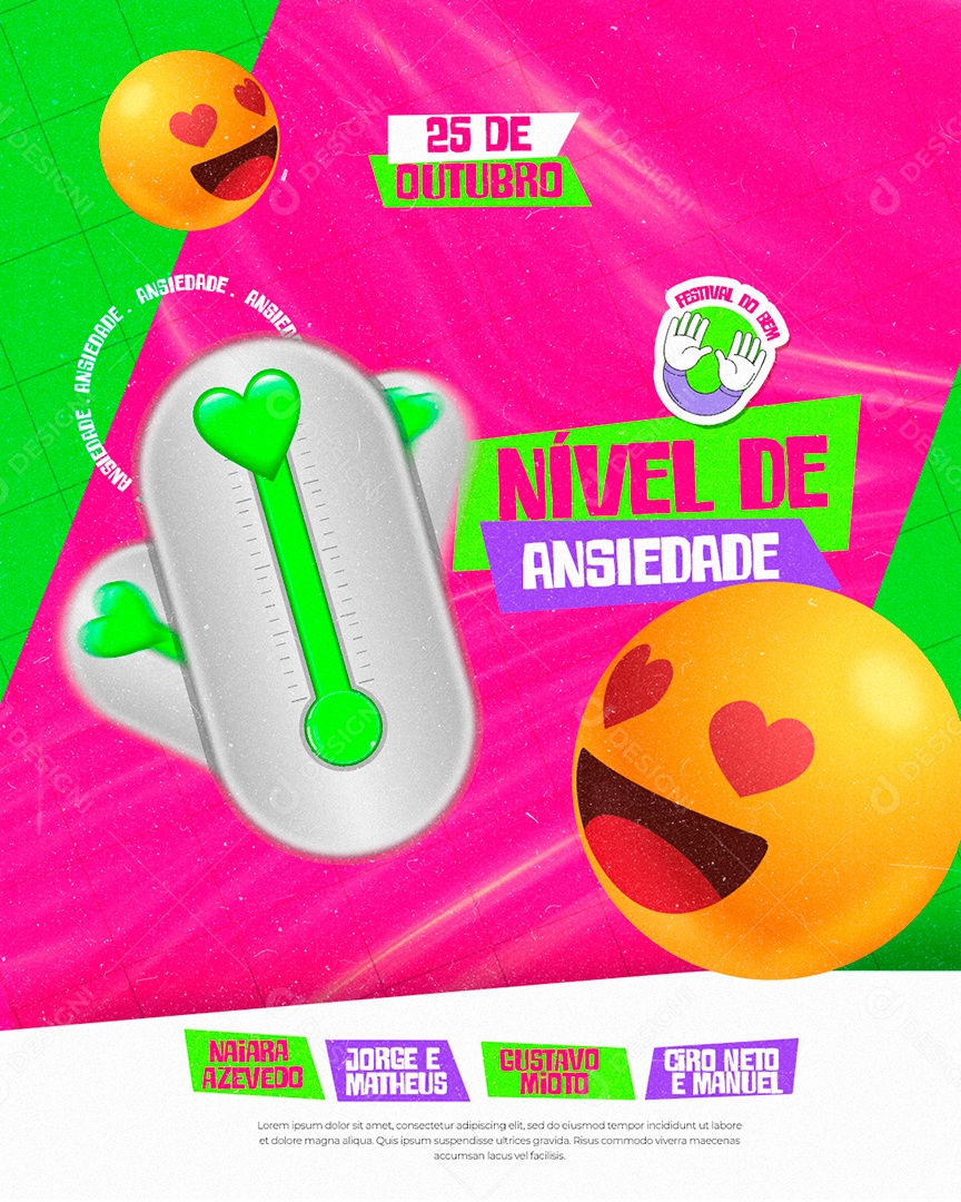 Nível de Ansiedade Flyers Festival do Bem Social Media PSD Editável