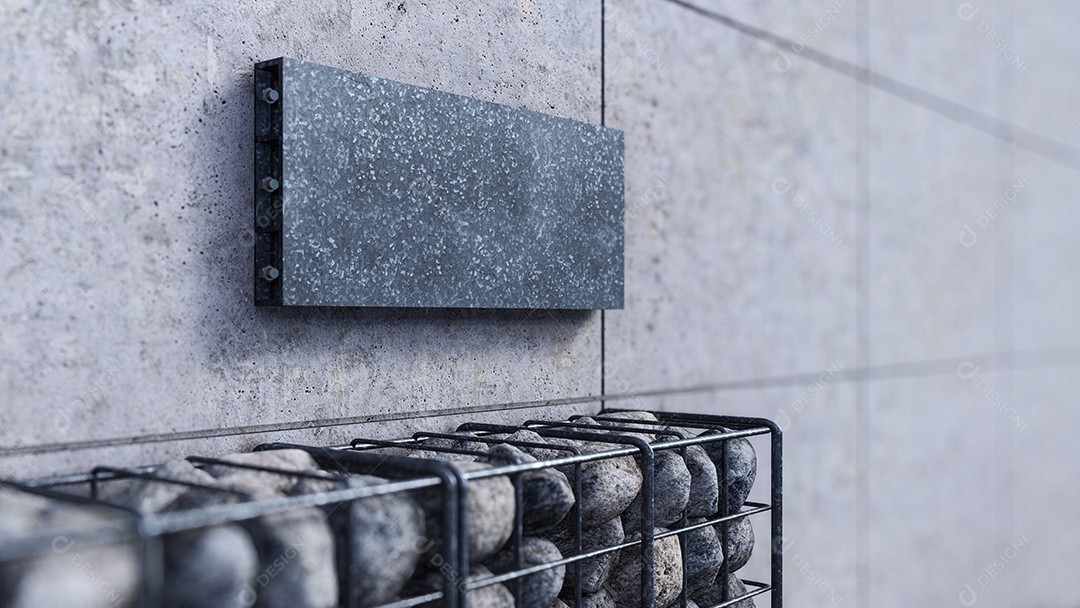 Uma imagem de renderização 3d do sinal em branco de metal na parede de concreto rachado.