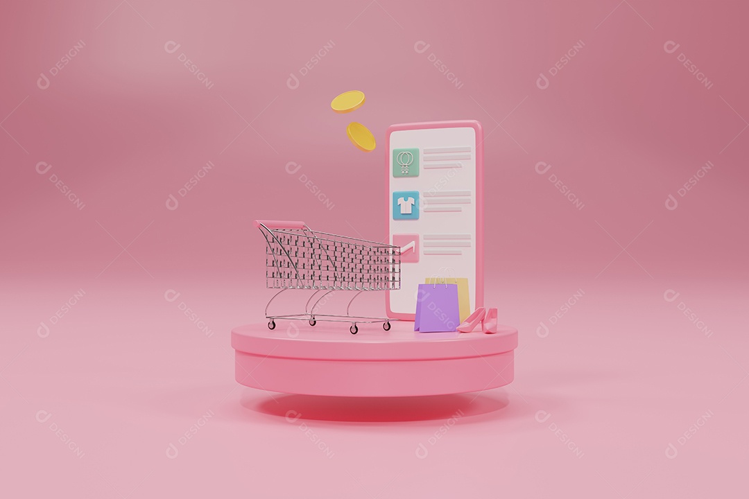 Renderização 3D, loja online Encomende através da aplicação móvel