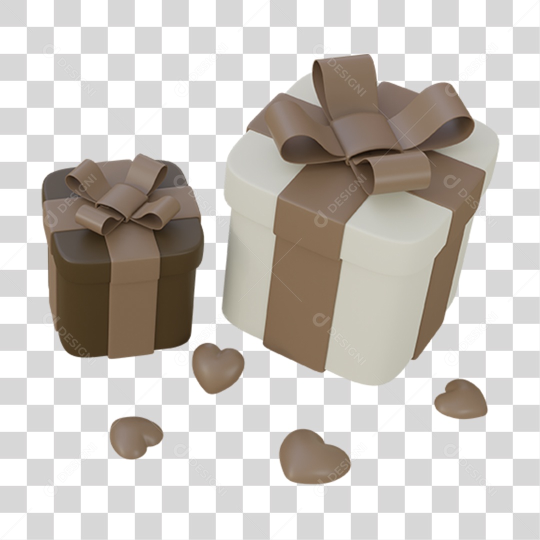 Caixa de Presente com Corações PNG Transparente