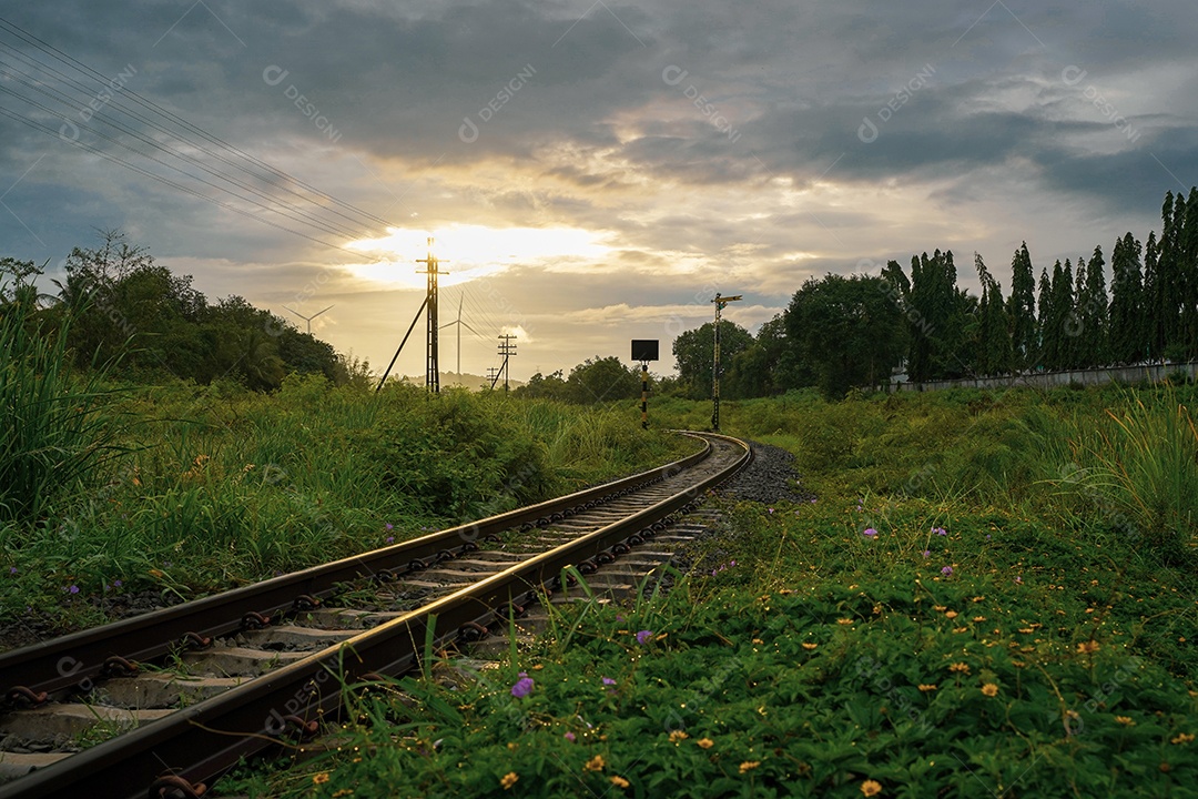 Trilhos de ferro da ferrovia