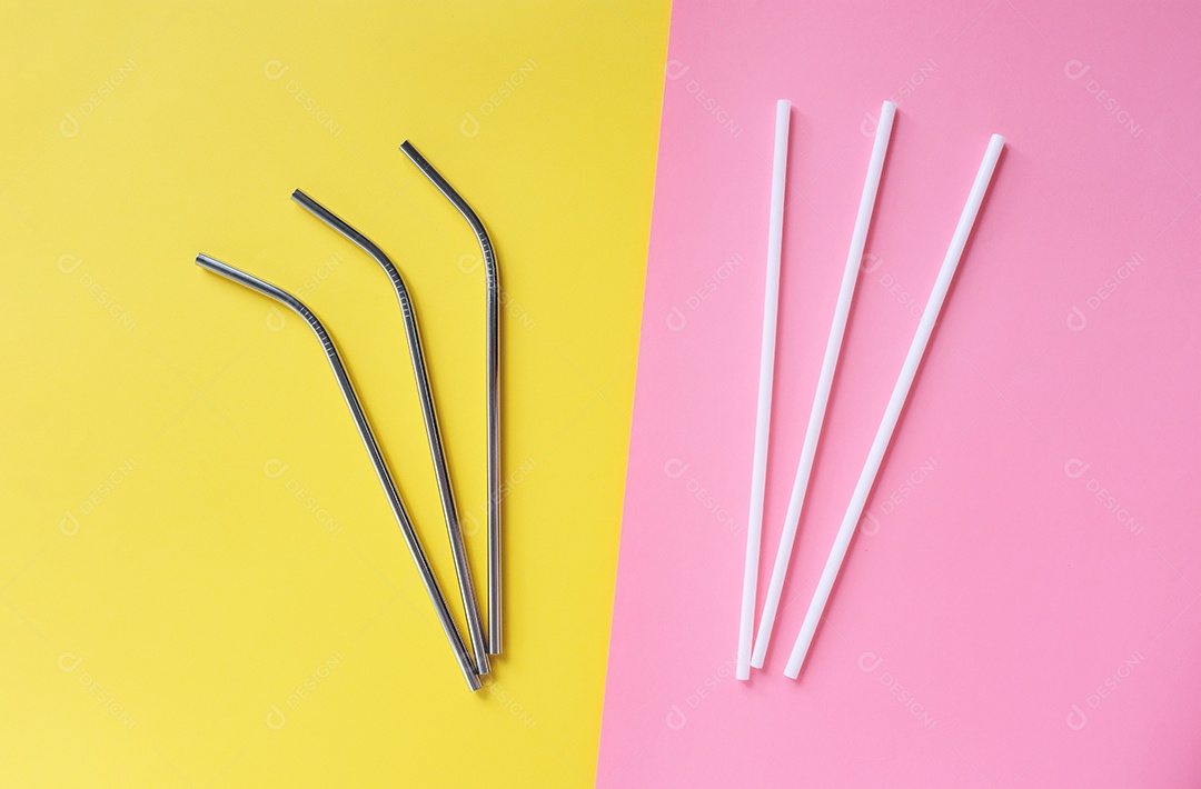 Postura plana de canudo de aço inoxidável reutilizável com canudo de plástico