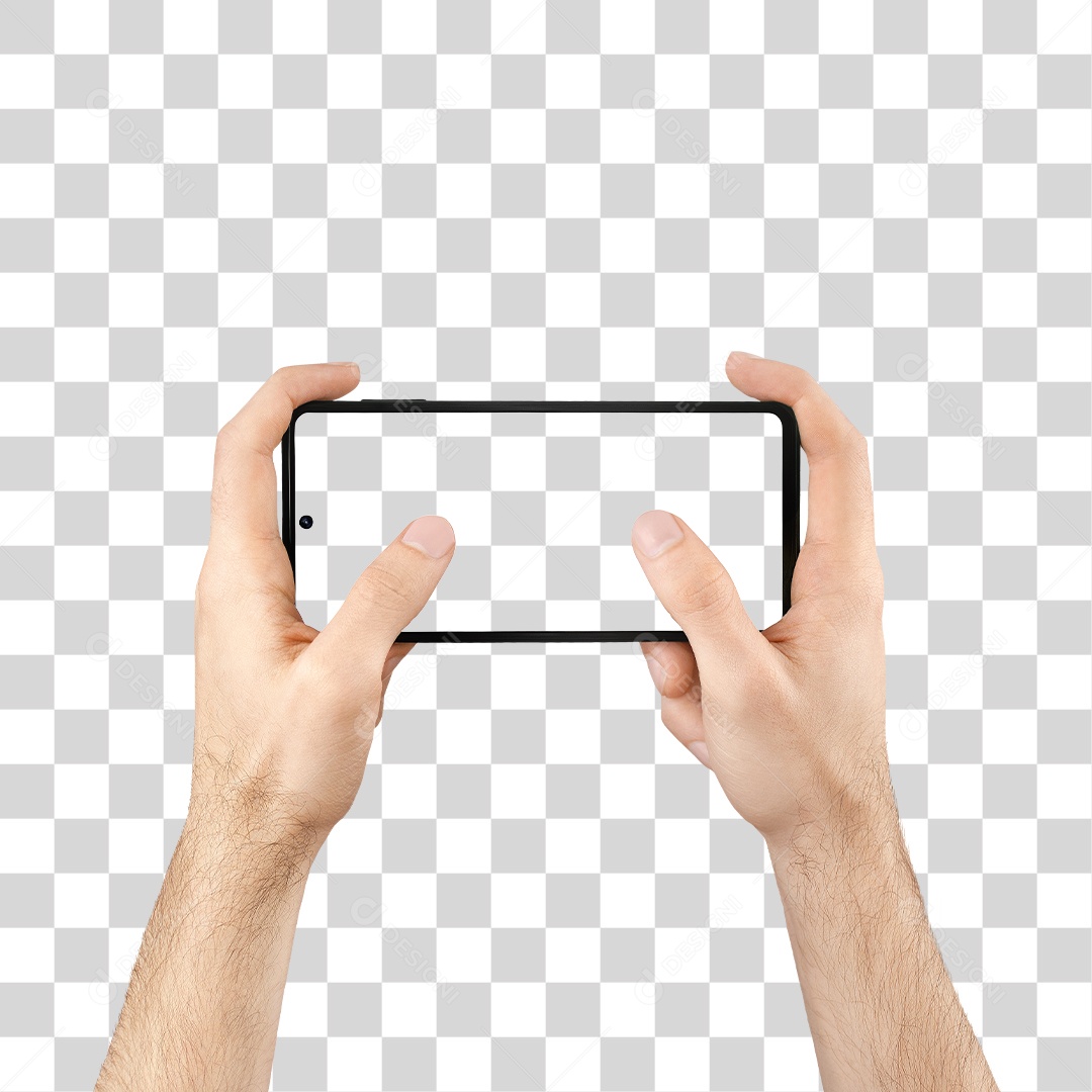 Celular na Mão Smartphone PNG Fundo Transparente Digitando