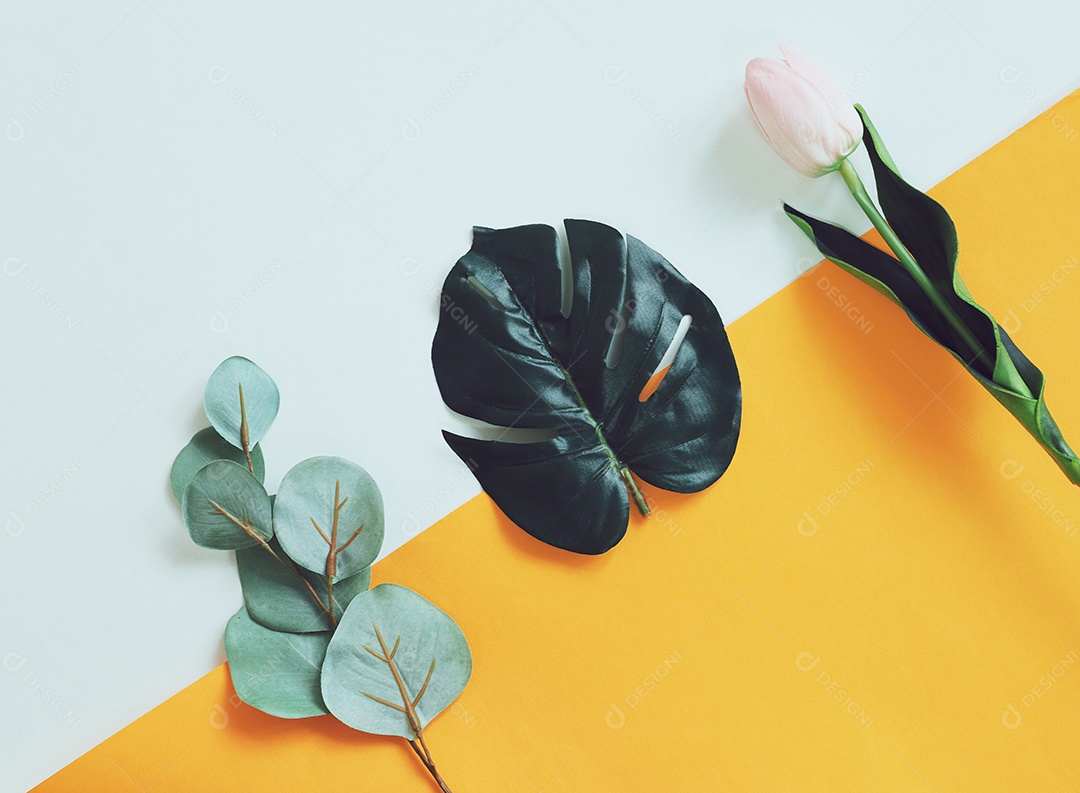 Folhas verdes e flores para decoração