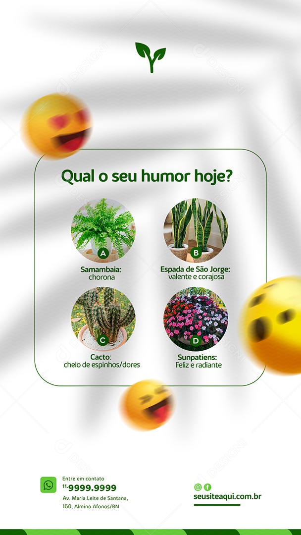 Story Qual o seu humor hoje Jardinagem Social Media PSD Editável