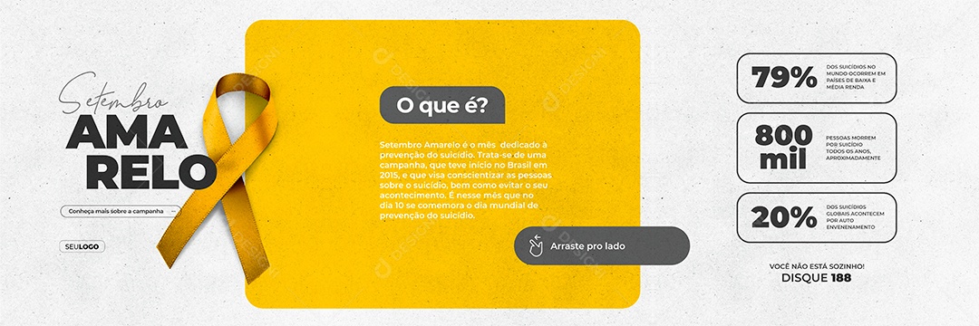 Mês dedicado à prevenção do suicídio Carrossel Setembro Amarelo Social Media PSD Editável