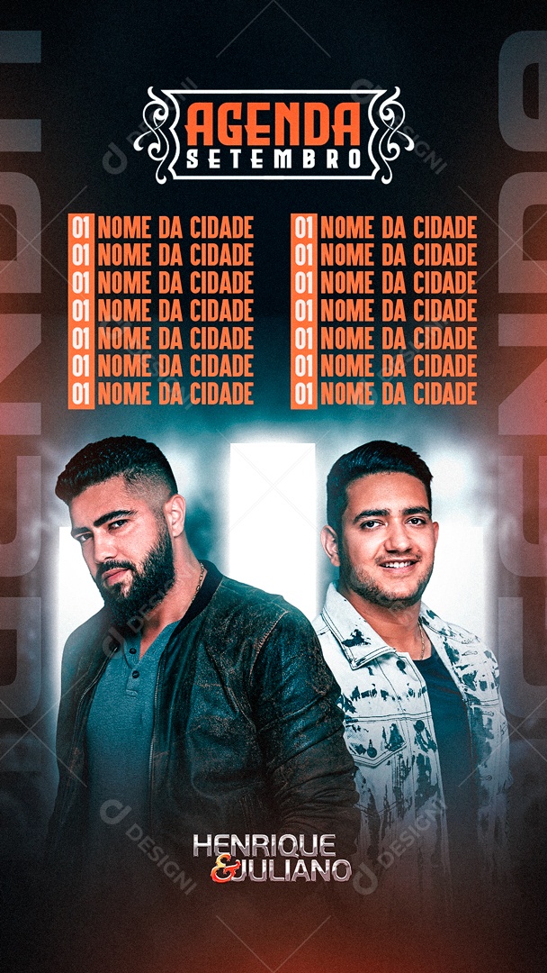 Flyer Agenda Setembro Henrique e Juliano Social Media PSD Editável