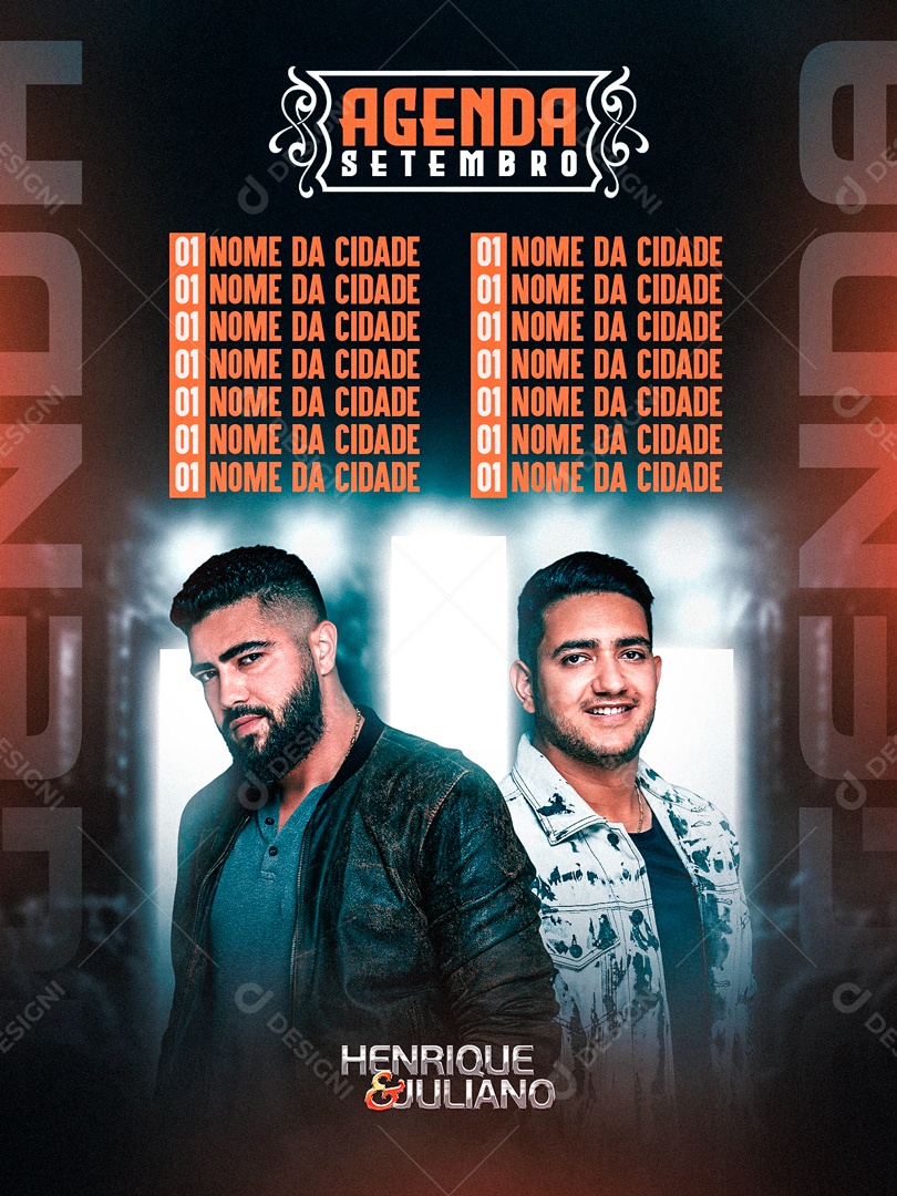 Flyer Agenda Setembro Henrique e Juliano Social Media PSD Editável