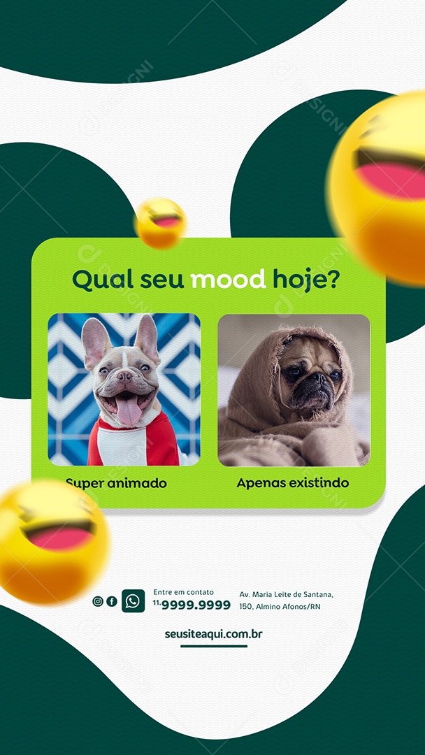 Story Qual seu mood hoje super animado apenas existindo Petshop Social Media PSD Editável