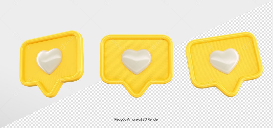 Elemento 3D Ícone Quadrado Amarelo Com Coração Branco PSD