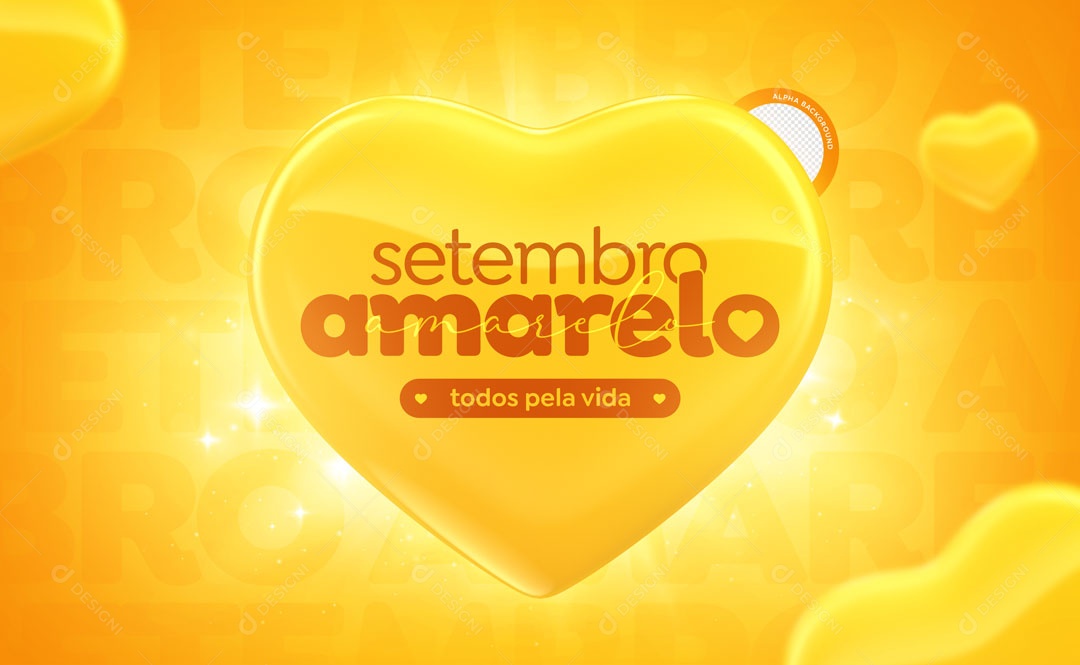 Selo 3D Para Composição Coração Setembro Amarelo PSD