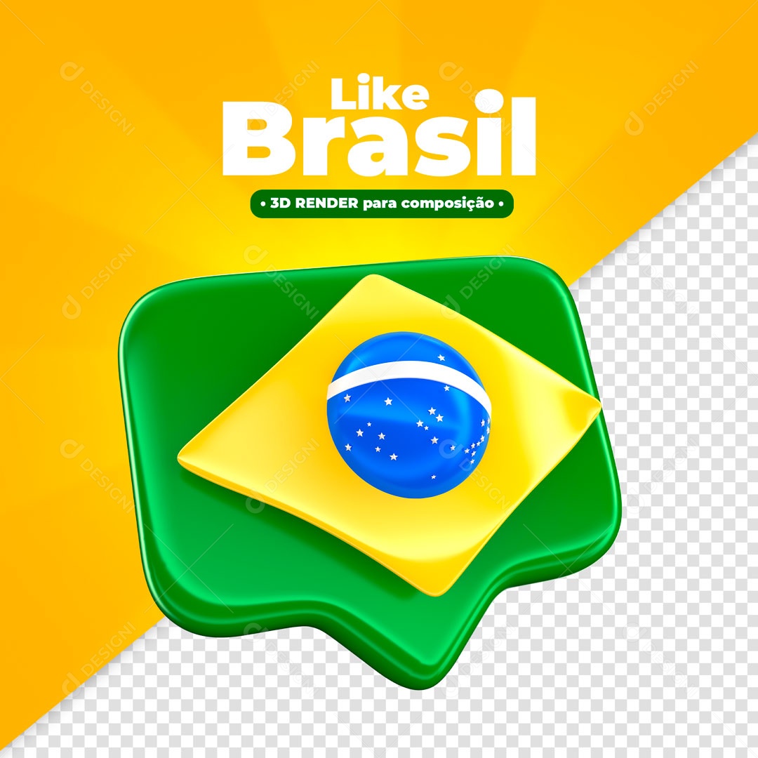 Elemento 3D Para Compoisção Like Bandeira Do Brasil PSD