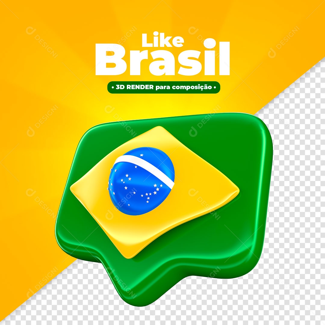 Elemento 3D Para Compoisção Like Bandeira Do Brasil PSD