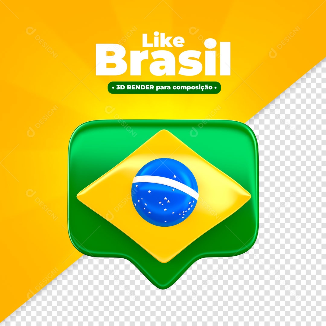 Elemento 3D Para Compoisção Like Bandeira Do Brasil PSD