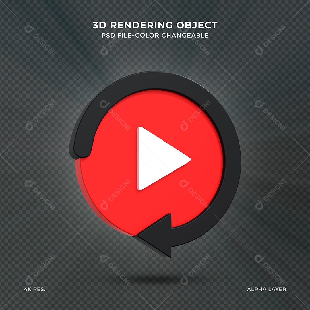 Elemento 3D Sinal de botão de reprodução vermelho e preto para composição PSD
