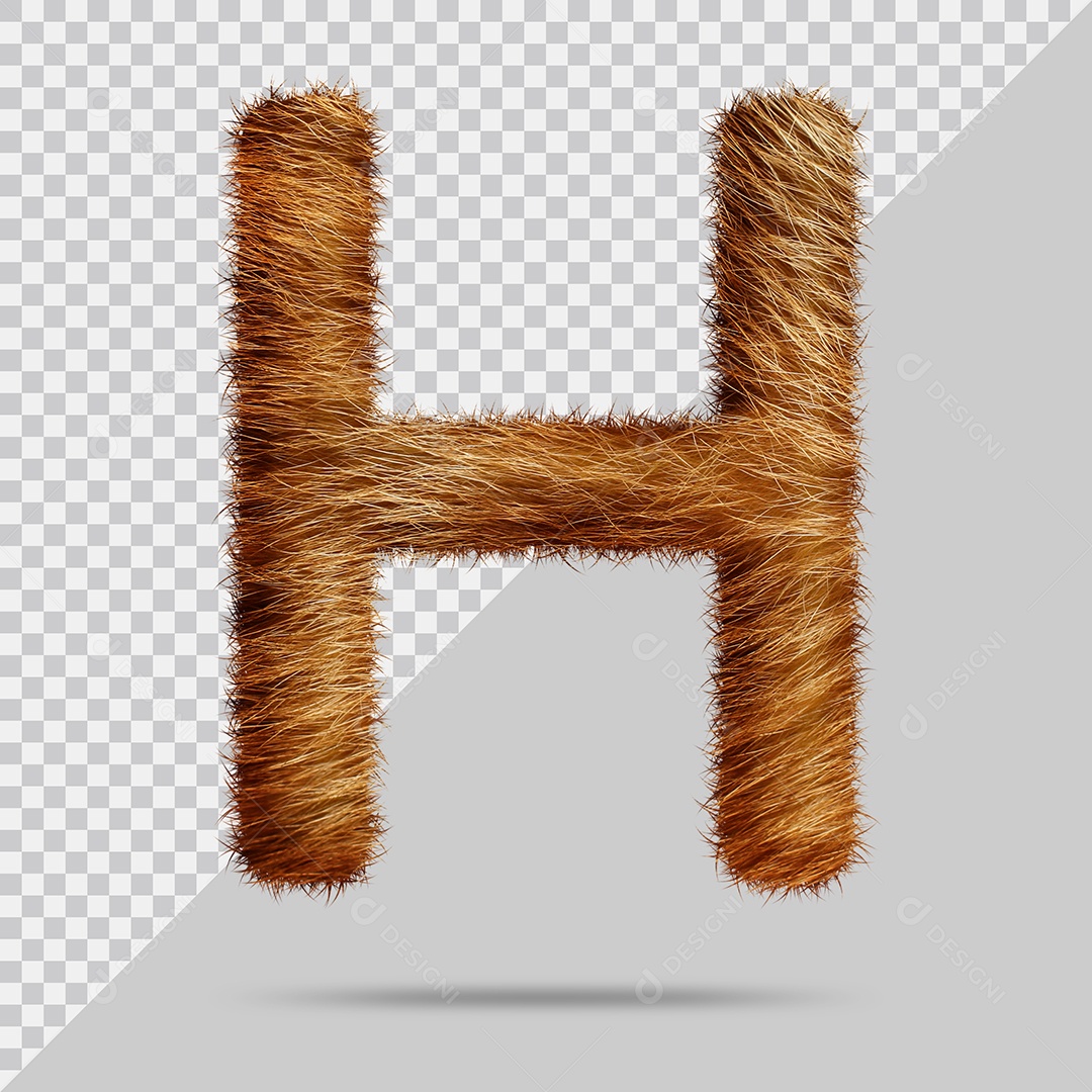 Letra H Maiúsculas Texturizada Pelo Marrom Ilustração 3D PSD
