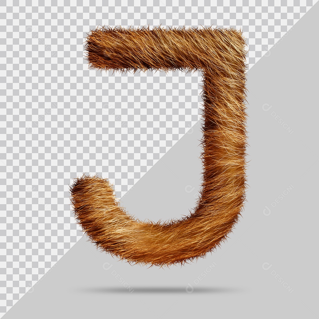 Letra J Maiúsculas Texturizada Pelo Marrom Ilustração 3D PSD