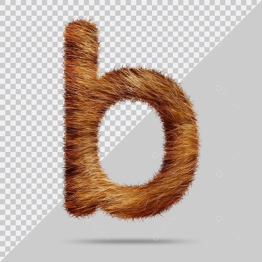 Letra B Minúscula Texturizada Pelo Marrom Ilustração 3D PSD
