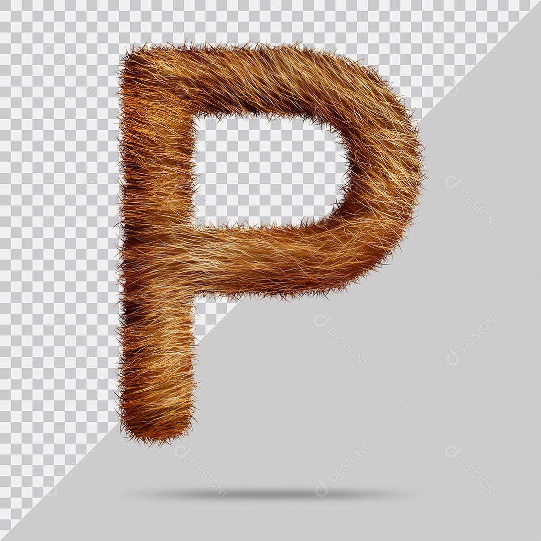 Letra P Maiúsculas Texturizada Pelo Marrom Ilustração 3D PSD