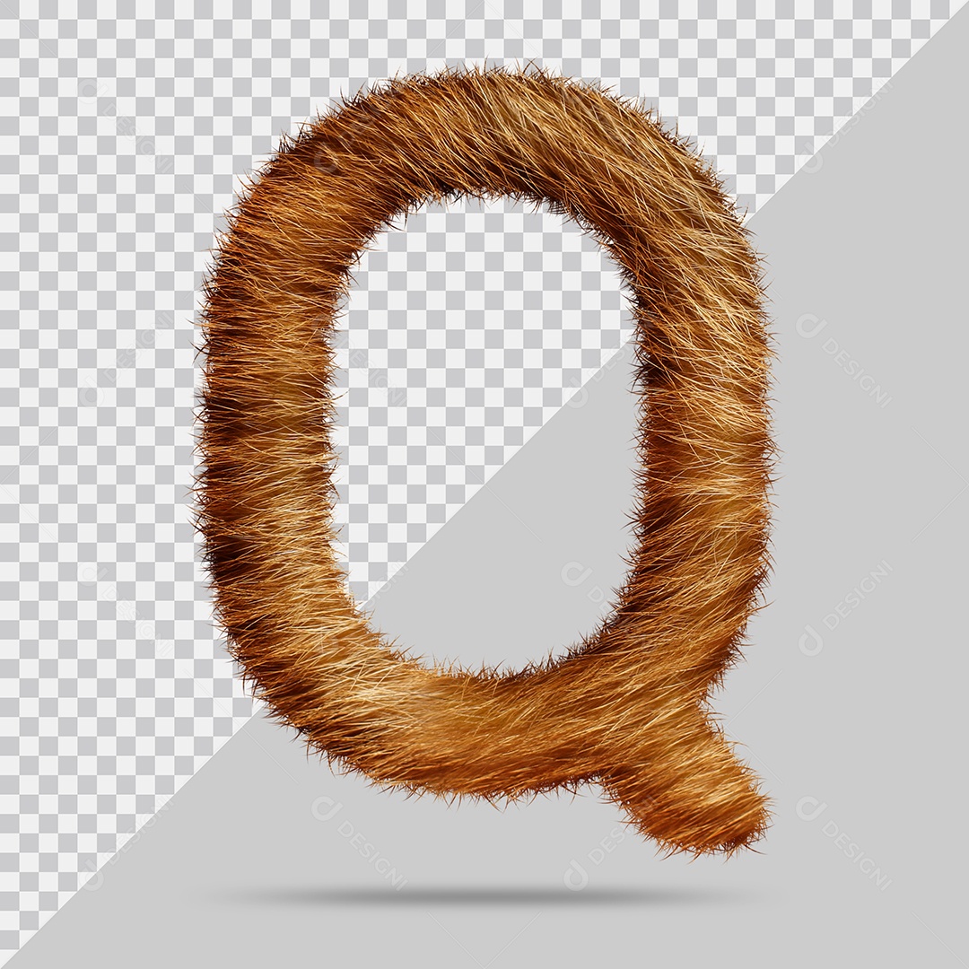 Letra Q Maiúsculas Texturizada Pelo Marrom Ilustração 3D PSD