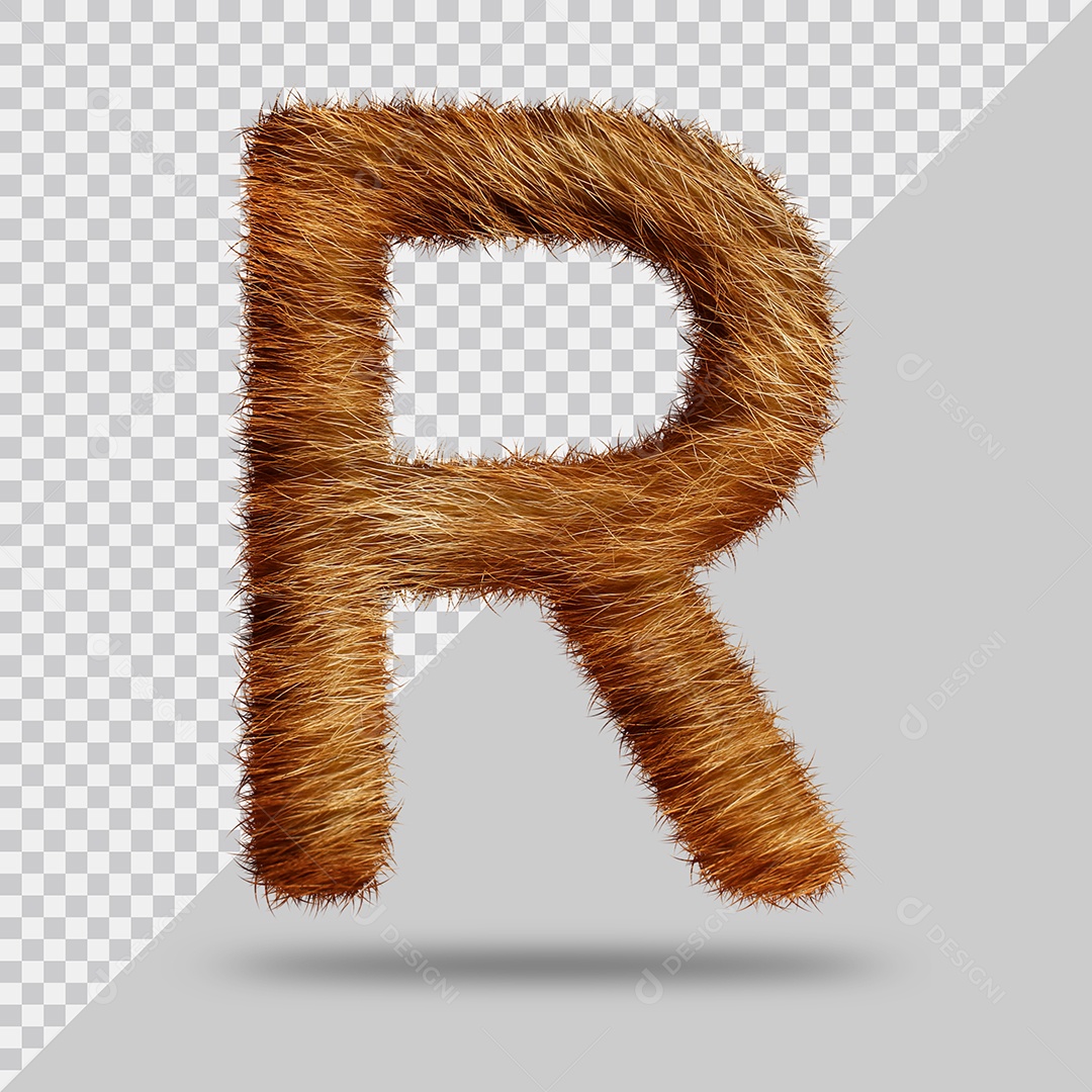 Letra R Maiúsculas Texturizada Pelo Marrom Ilustração 3D PSD