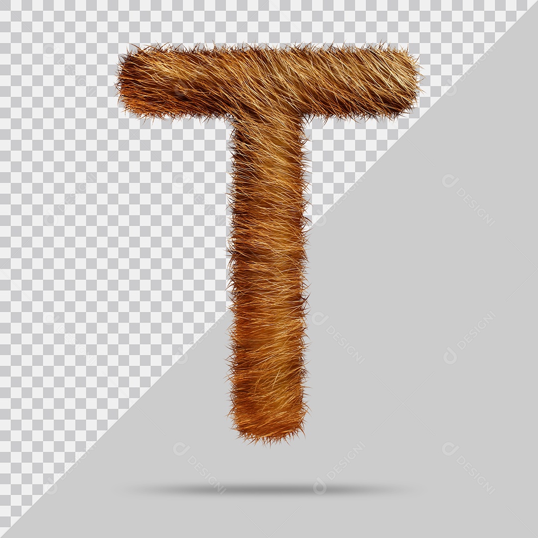 Letra T Maiúsculas Texturizada Pelo Marrom Ilustração 3D PSD