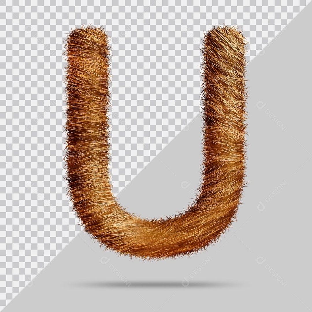 Letra U Maiúsculas Texturizada Pelo Marrom Ilustração 3D PSD