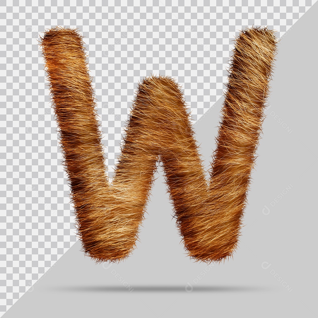 Letra W Maiúsculas Texturizada Pelo Marrom Ilustração 3D PSD