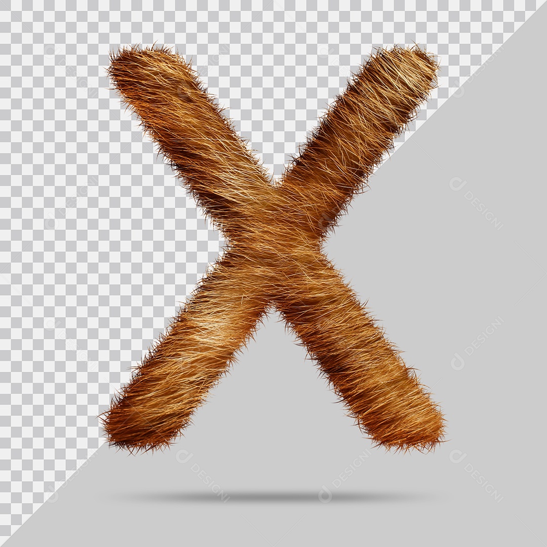 Letra X Maiúsculas Texturizada Pelo Marrom Ilustração 3D PSD