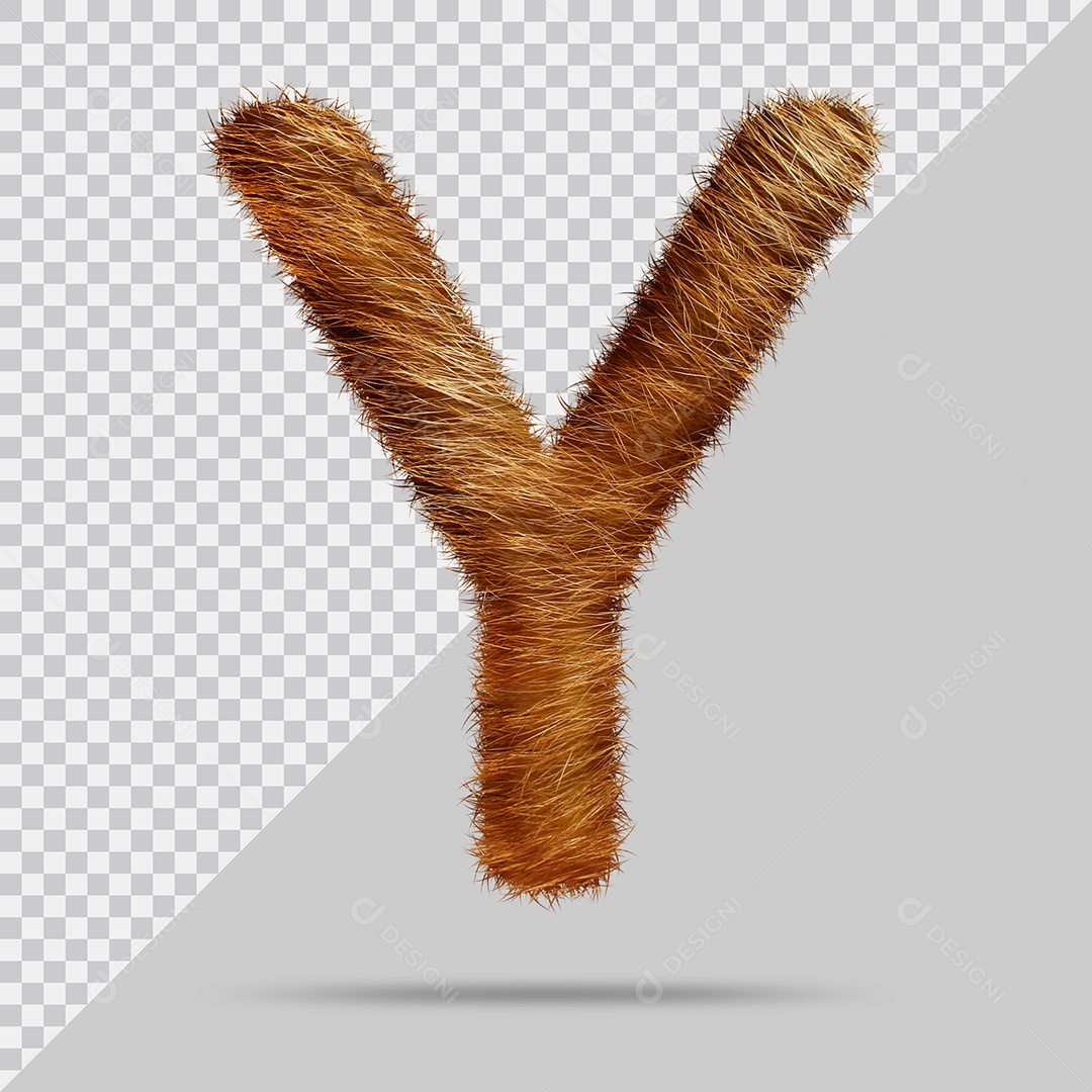 Letra Y Maiúsculas Texturizada Pelo Marrom Ilustração 3D PSD