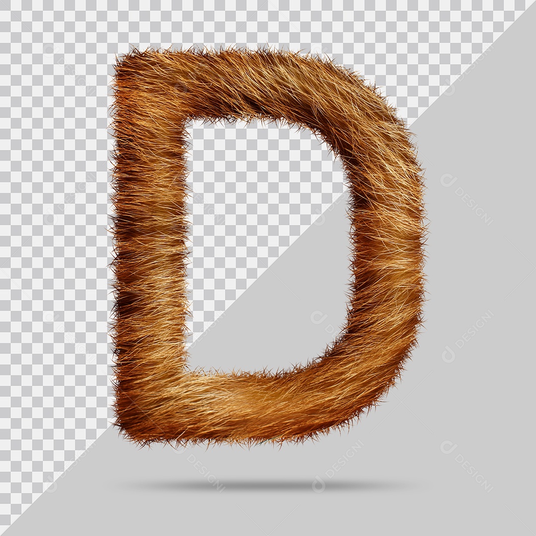 Letra D Maiúsculas Texturizada Pelo Marrom Ilustração 3D PSD