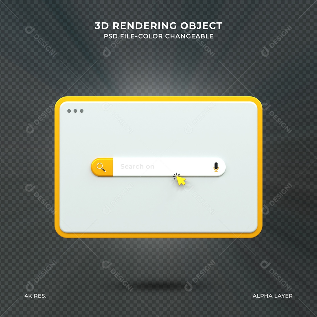 Barra de Pesquisar Navegador branco e amarelo Elemento 3D para Composição PSD